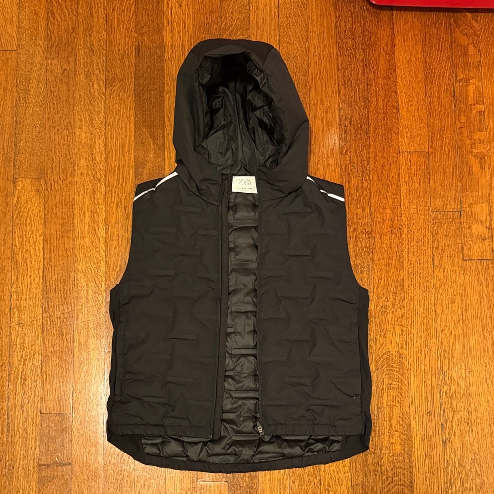 Zara Black Puffer Vest with Hood
